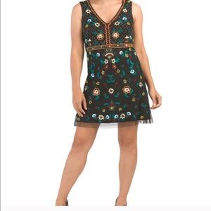 Aidan Mattox Beaded Embroidery V neck dress NWT